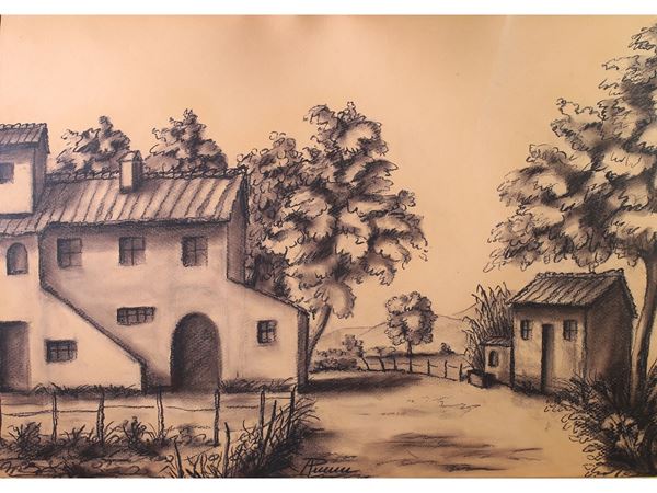 Armando Piccini - Landscapes with views of houses