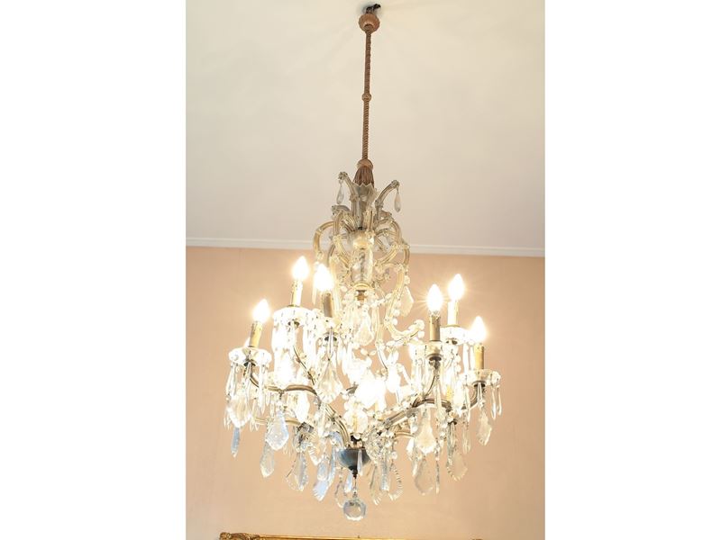 Lampadario in Metallo Rivestito in Vetro e Cristallo