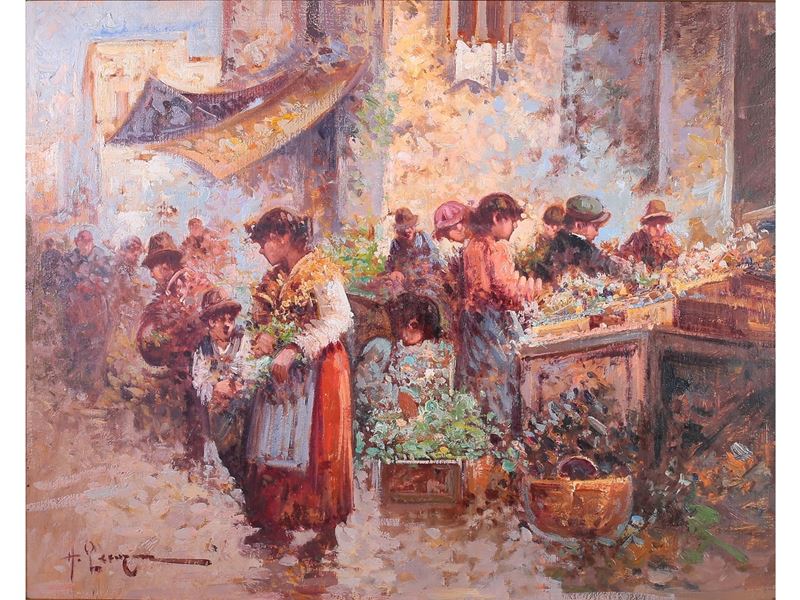 Antonio Pecoraro - Veduta di Mercato con Personaggi