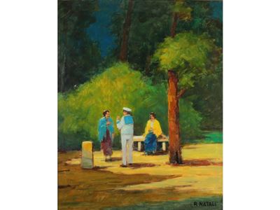 Scorcio di Parco con Marinaio e Figure Femminili