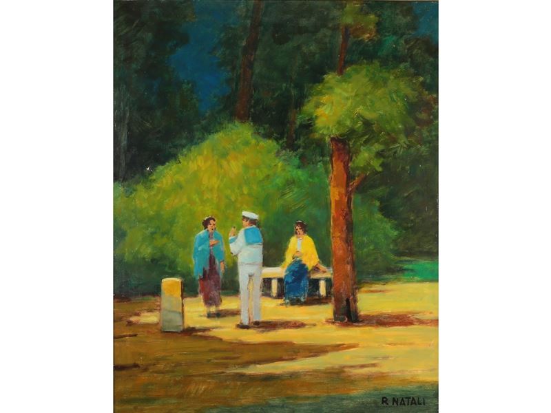 Renato Natali - Scorcio di Parco con Marinaio e Figure Femminili