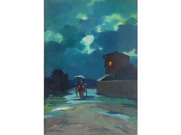 Renato Natali - Paesaggio notturno con carrozza