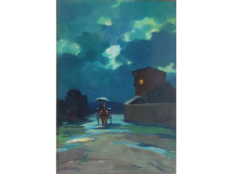 Renato Natali - Paesaggio Notturno con Carrozza
