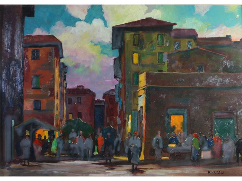 Renato Natali - Scorcio di Livorno con Figure