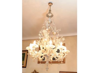 Lampadario in Vetro Soffiato Incolore di Murano