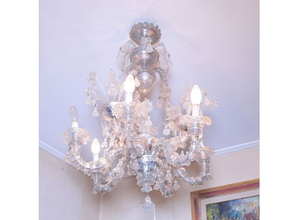 A blown Murano glass chandelier  (Barovier e Toso, Sixties)  - Auction Lazzi's House - first part Furniture, paintings, Murano glass, curiosities - Maison Bibelot - Casa d'Aste Firenze - Milano