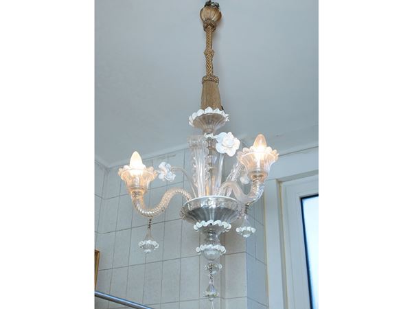 A small Murano blown glass chandelier  (Fifties)  - Auction Lazzi's House - first part Furniture, paintings, Murano glass, curiosities - Maison Bibelot - Casa d'Aste Firenze - Milano