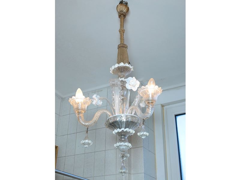 Piccolo Lampadario in Vetro Soffiato di Murano