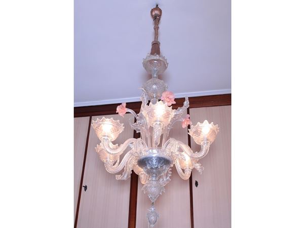 A Murano blown glass chandelier  (Fifties)  - Auction Lazzi's House - first part Furniture, paintings, Murano glass, curiosities - Maison Bibelot - Casa d'Aste Firenze - Milano