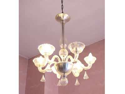 Lampadario con Coppia di Applique in Vetro Soffiato di Murano