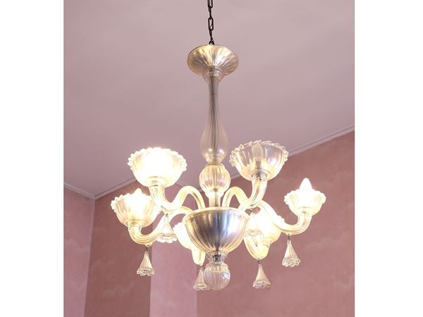 Chandelier with pair of Murano blown glass appliques