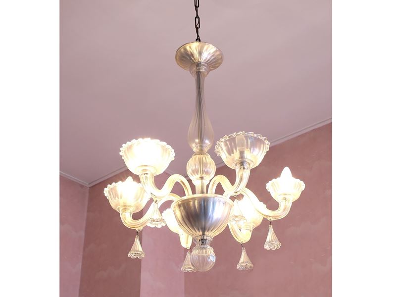Lampadario con Coppia di Applique in Vetro Soffiato di Murano