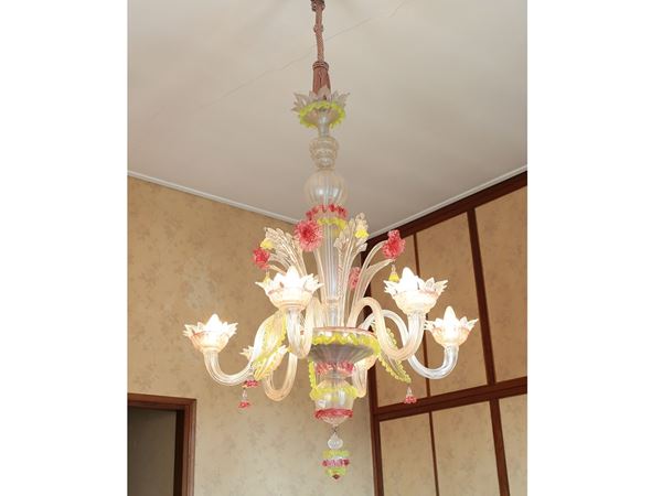 A Murano blown glass chandelier  (Fifties)  - Auction Lazzi's House - first part Furniture, paintings, Murano glass, curiosities - Maison Bibelot - Casa d'Aste Firenze - Milano