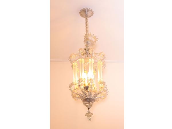Lampadario a gabbia in vetro soffiato di Murano
