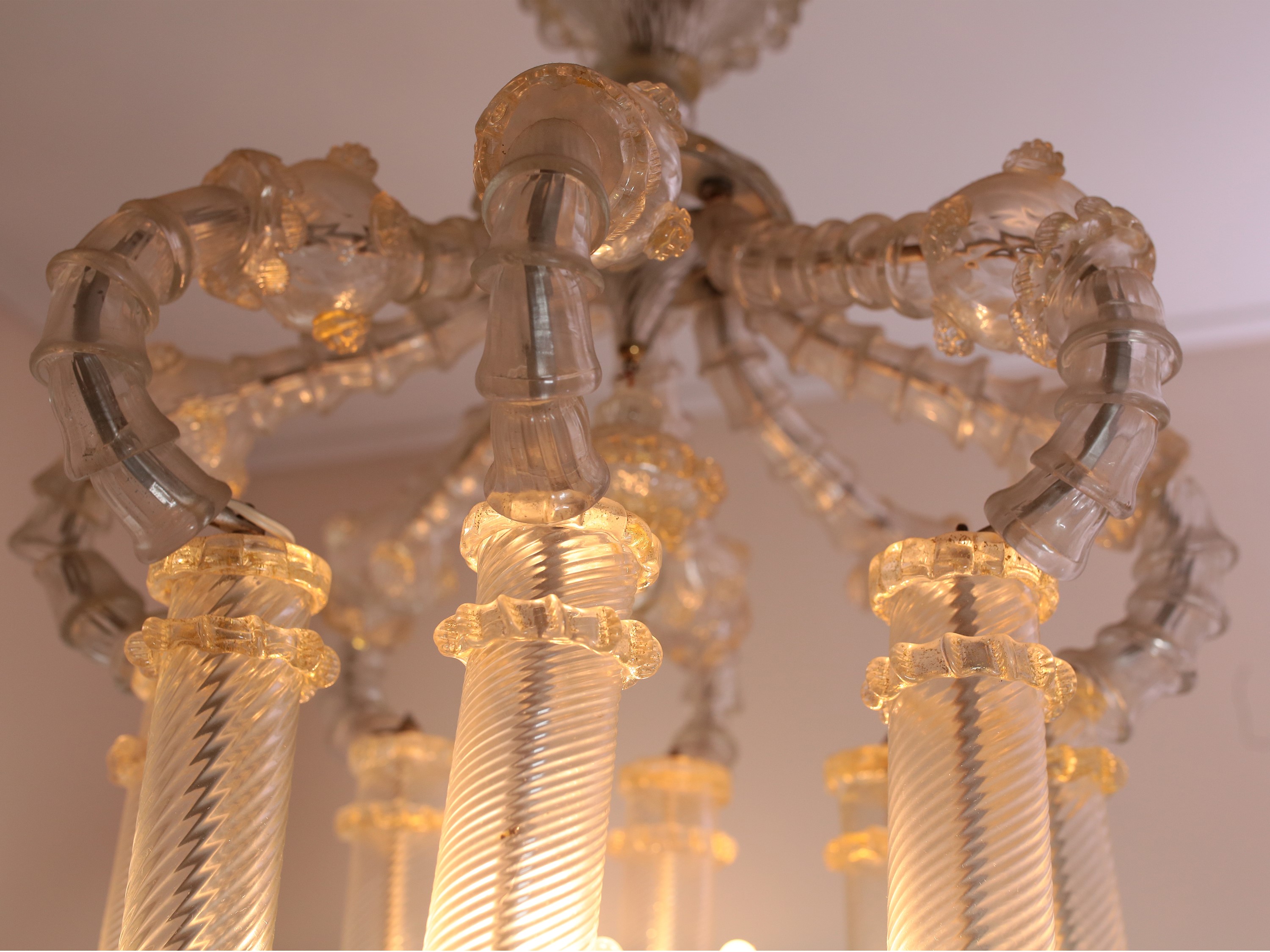 Lampadario a Gabbia in Vetro Soffiato di Murano