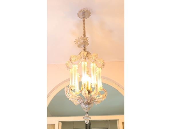Lampadario a gabbia in vetro soffiato di Murano