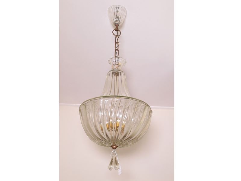 Lampadario a Paniere in Vetro Soffiato, Barovier e Toso