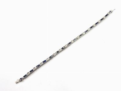Bracciale Tennis in Oro Bianco con Diamanti e Zaffiri