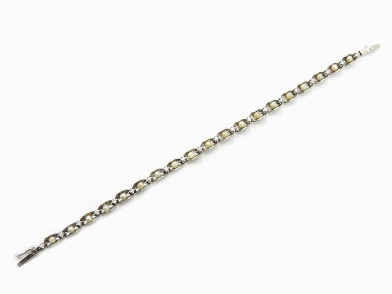 Bracciale in Oro Bianco, Diamanti e Perle