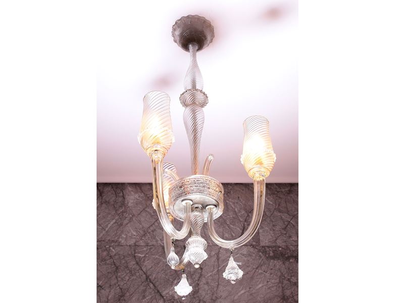 Piccolo Lampadario in Vetro Soffiato di Murano