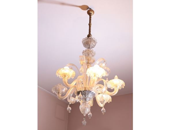 A Murano blown glass chandelier  (Fifties/Sixties)  - Auction Lazzi's House - first part Furniture, paintings, Murano glass, curiosities - Maison Bibelot - Casa d'Aste Firenze - Milano