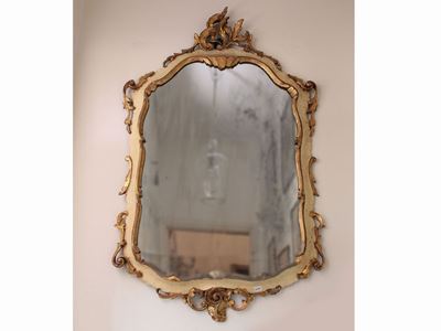 Specchiera in Legno Laccato e Dorato