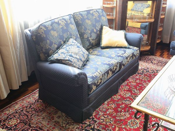 A blue satin sofa  - Auction Antiquities, Interior Decorations and Vintage  from the Panarello Gallery in Taormina - Maison Bibelot - Casa d'Aste Firenze - Milano