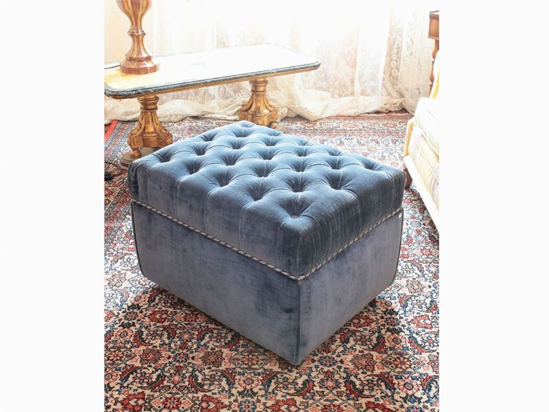 Pouff Rettangolare in Velluto Blu
