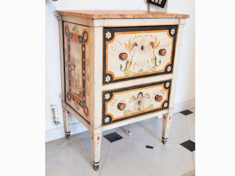 Comodino in Legno Laccato e Dipinto