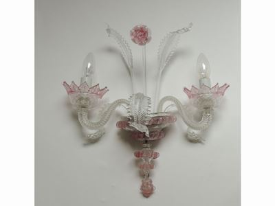 Coppia di Appliques in Vetro Soffiato Incolore di Murano