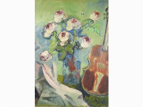 Emanuele Cappello - Still life with flowers and violin