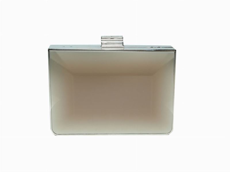 Clucth in Metallo Argentato e Resina Grigia Madreperlata, Salvatore Ferragamo