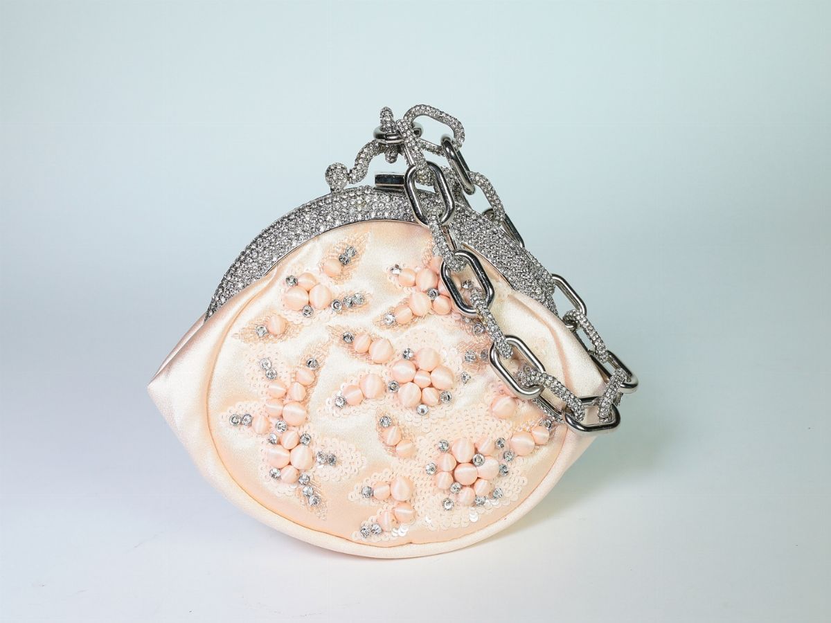 Borsa da Sera in Seta Rosa Pallido, Valentino