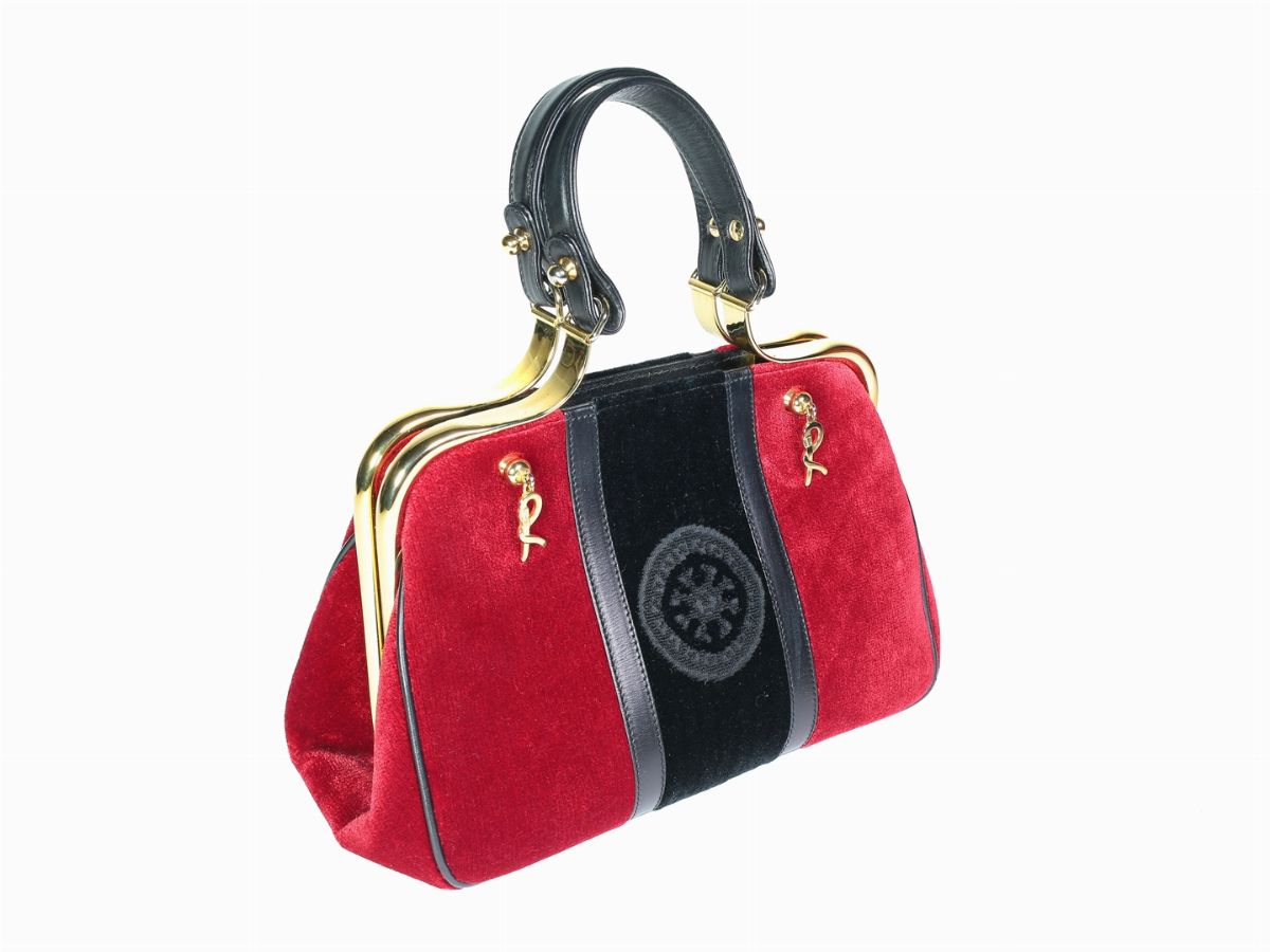 Borsa Bagonghi in Velluto Rosso e Nero, Roberta di Camerino