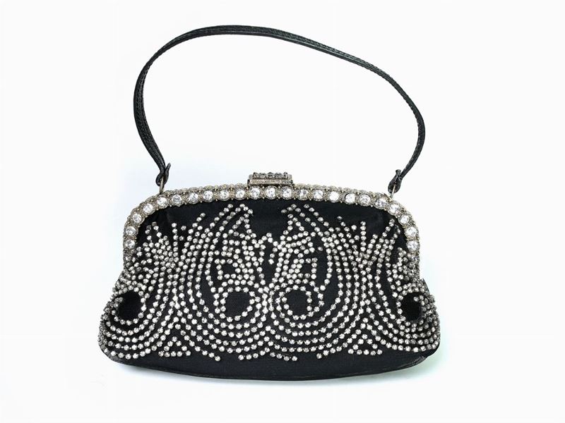 Borsa da Sera in Seta e Tulle Nero e Strass, Valentino