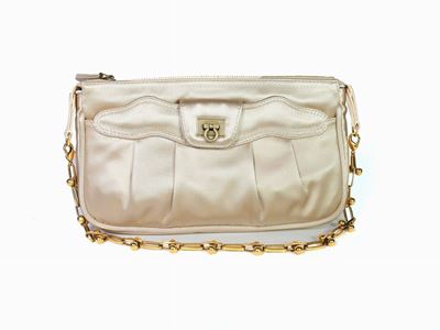 Borsa da Sera in Raso Avorio, Salvatore Ferragamo