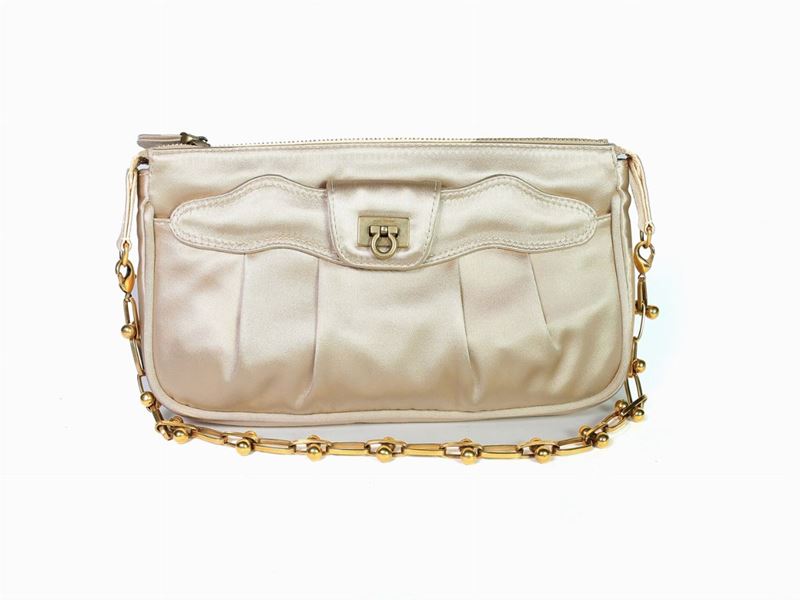 Borsa da Sera in Raso Avorio, Salvatore Ferragamo