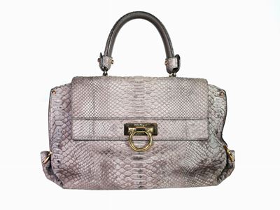 Borsa a Mano in Pitone Grigio, Salvatore Ferragamo