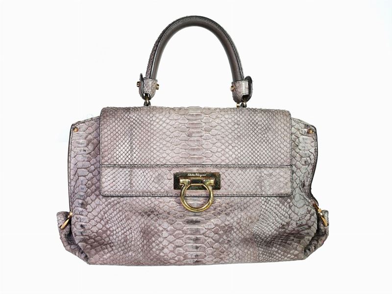 Borsa a Mano in Pitone Grigio, Salvatore Ferragamo