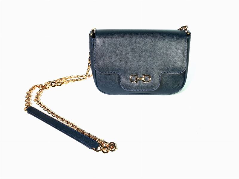 Borsetta a Spalla in Pelle Blu, Salvatore Ferragamo