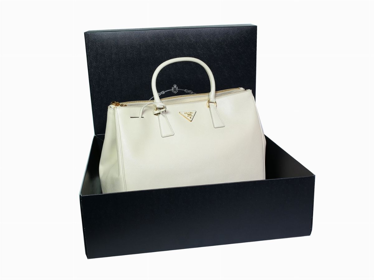 Borsa a Mano in Pelle Saffiano Avorio, Prada
