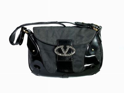 Borsa da Spalla in Pelle Lucida e Tessuto Monogram, Valentino