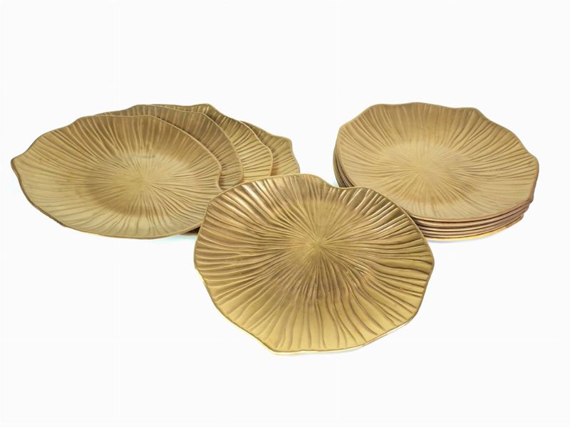 Serie di Dodici Piatti in Biscuit Dorato, Limoges
