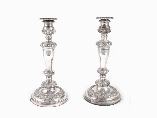 A couple of silverpladed candelabras  (early 20th century)  - Auction Furniture, Old Master Paintings, Silvers and Curiosity from florentine house - Maison Bibelot - Casa d'Aste Firenze - Milano