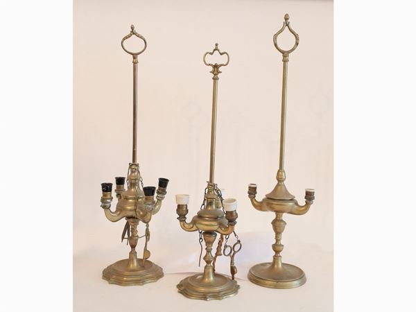 Three brass florentine table lamps