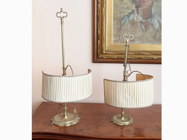 Two brass florentine table lamps