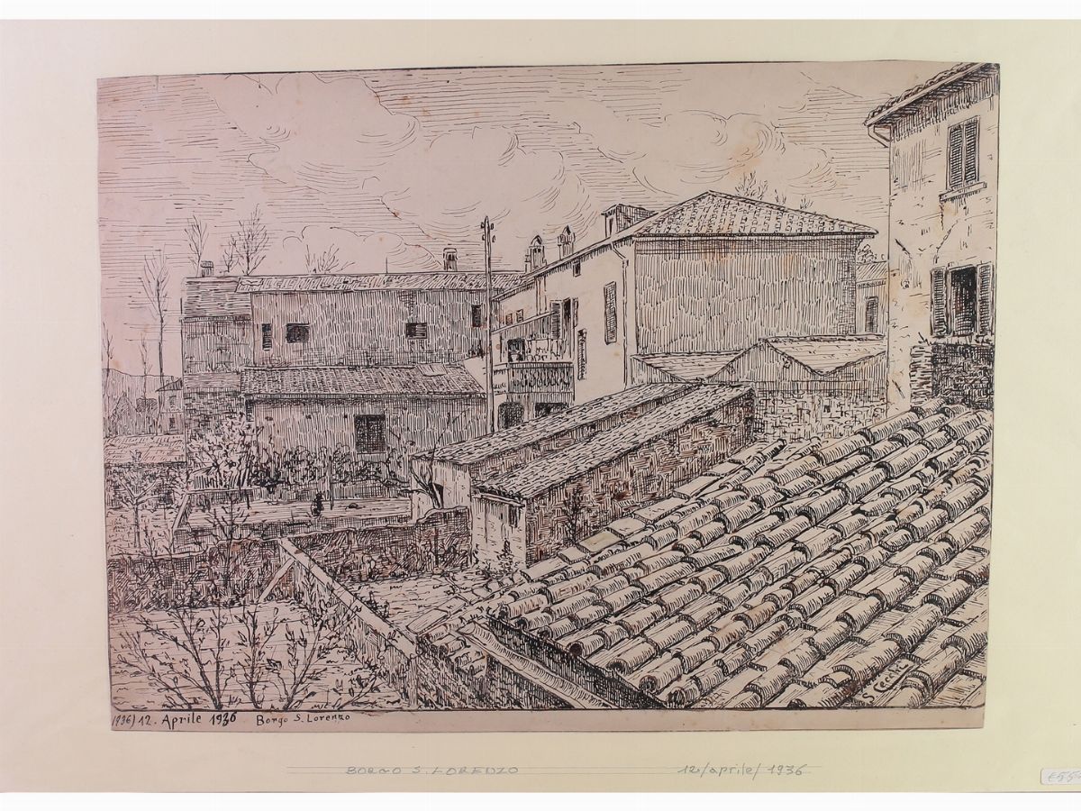 Lotto di Bozzetti Raffiguranti Vedute di Firenze