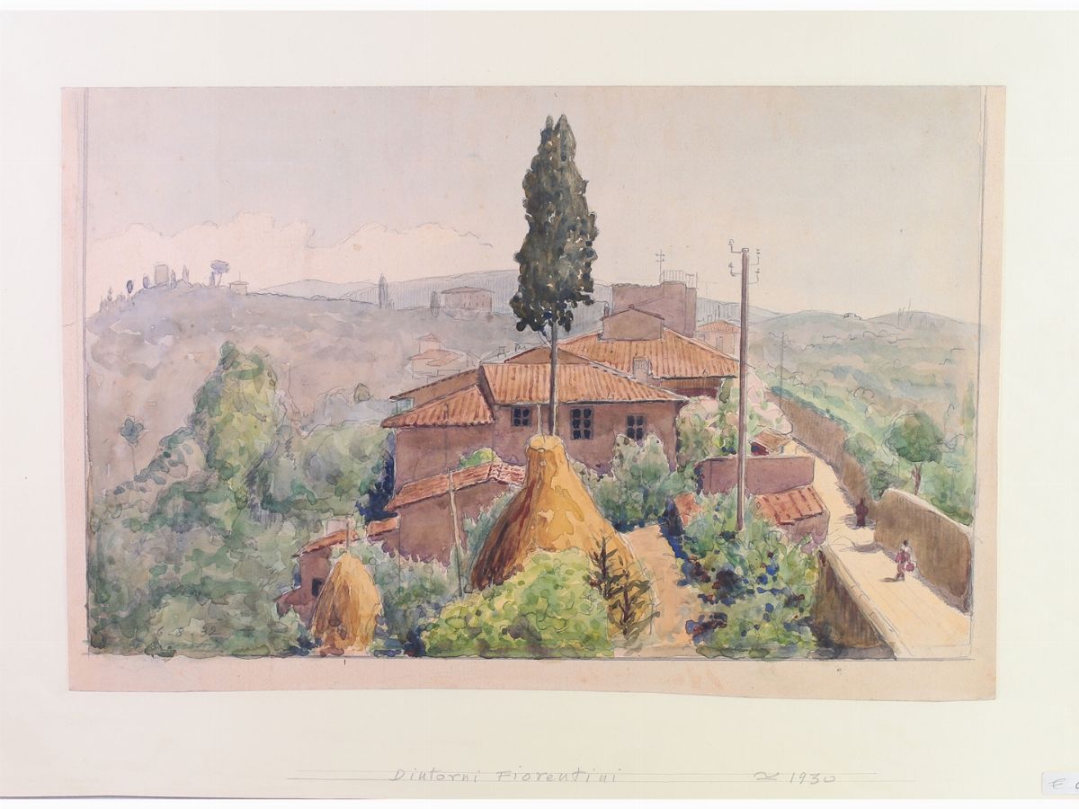 Lotto di Bozzetti Raffiguranti Vedute di Firenze