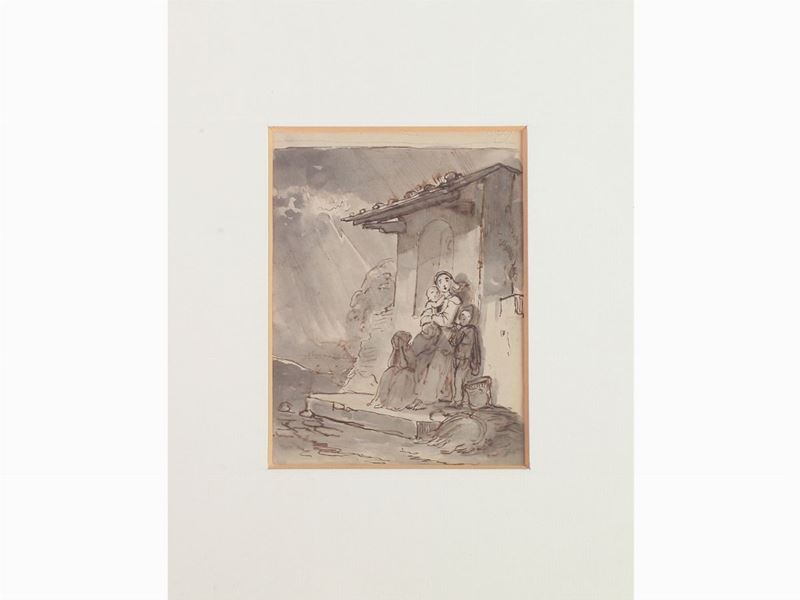 Giuseppe Moricci - Scorcio di Paesaggio con Figura Femminile e Bambini