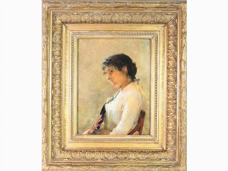 Scuola Italiana - Ritratto di Donna con Ventaglio